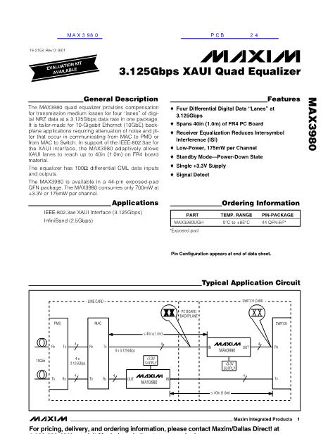 MAX3980数据手册封面