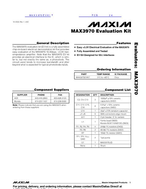 MAX3970EVKIT数据手册封面