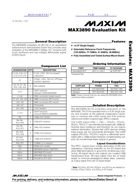 MAX3890EVKIT数据手册封面