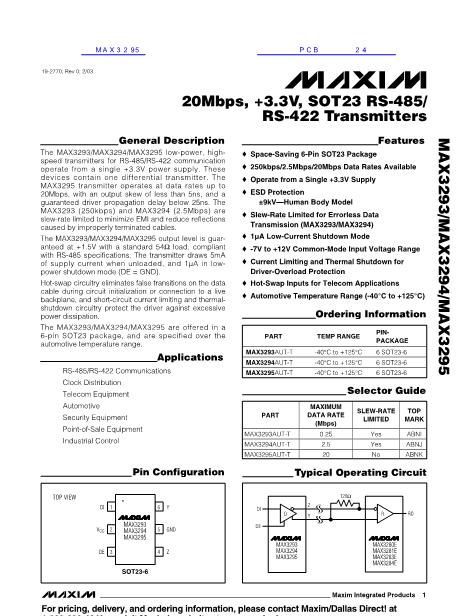 MAX3293数据手册封面