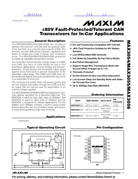 MAX3054數(shù)據(jù)手冊封面