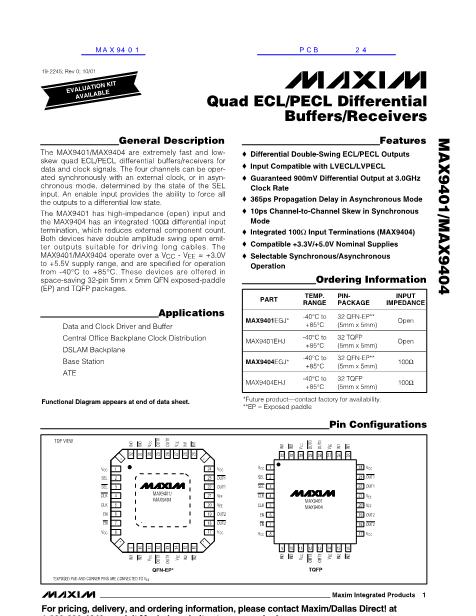 MAX9401數(shù)據(jù)手冊封面