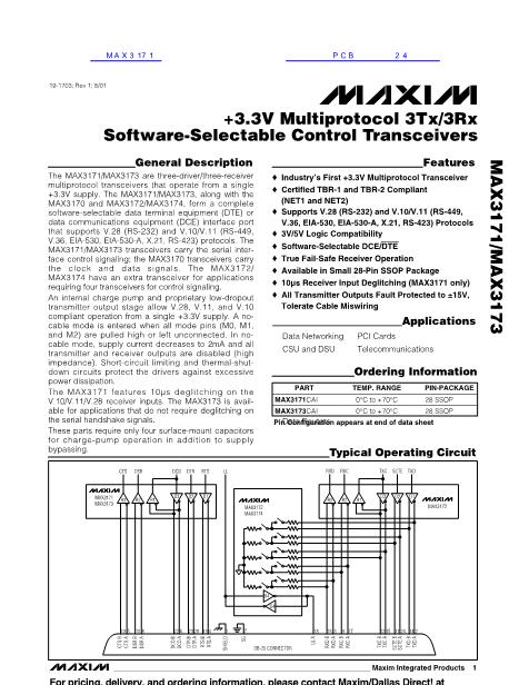 MAX3171數(shù)據(jù)手冊(cè)封面