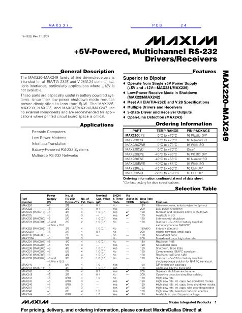 MAX222数据手册封面