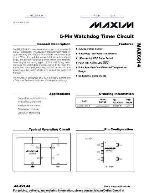 MAX6814数据手册封面