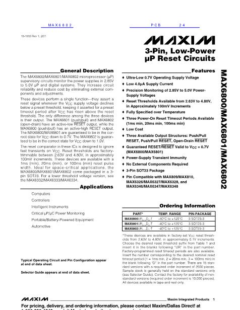 MAX6800数据手册封面