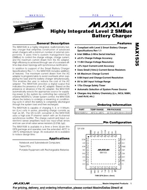 MAX1535数据手册封面