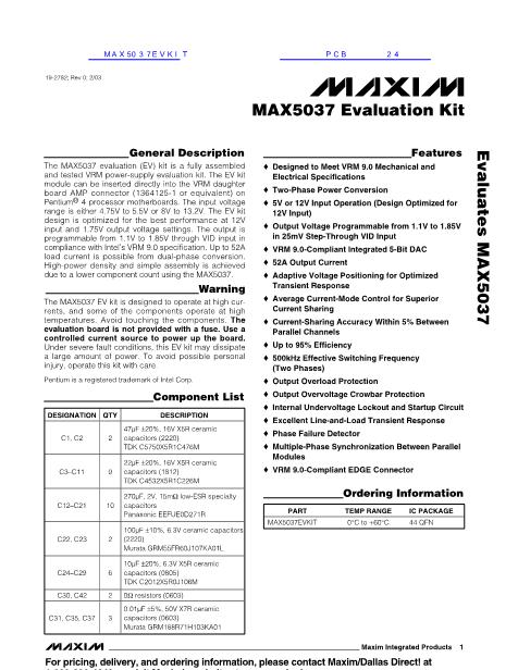 MAX5037EVKIT數(shù)據(jù)手冊封面