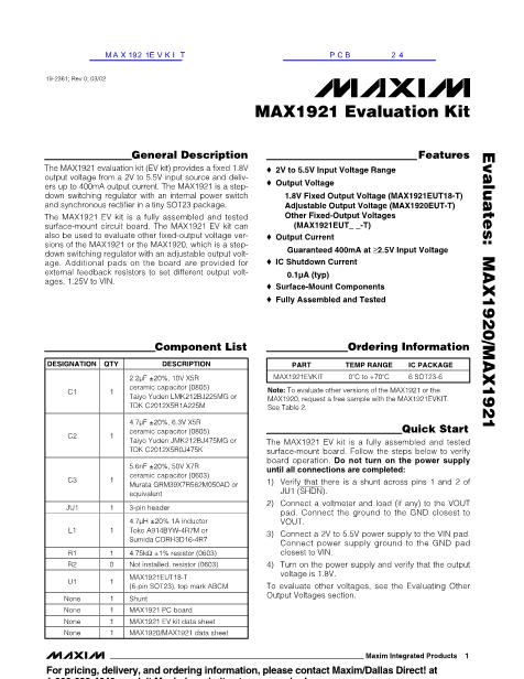 MAX1921EVKIT数据手册封面