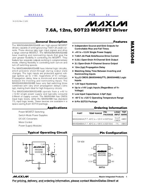 MAX5048數(shù)據(jù)手冊封面