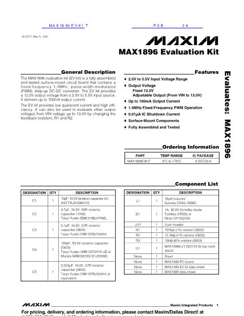MAX1896EVKIT數(shù)據(jù)手冊封面