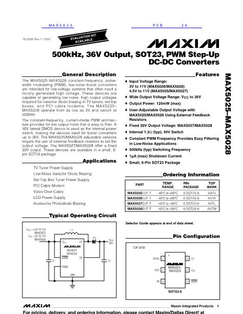 MAX5025數(shù)據(jù)手冊封面
