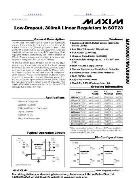 MAX8887数据手册封面