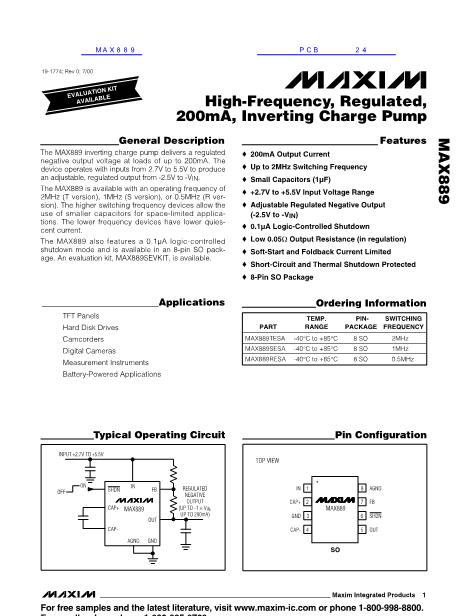 MAX889数据手册封面