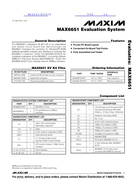 MAX6651EVSYS数据手册封面