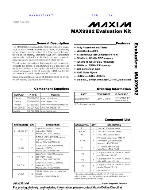 MAX9982EVKIT数据手册封面
