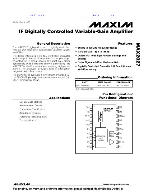 MAX2027数据手册封面