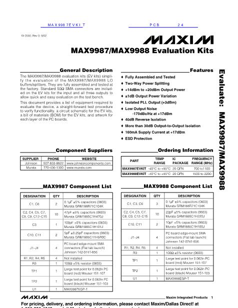 MAX9987EVKIT数据手册封面