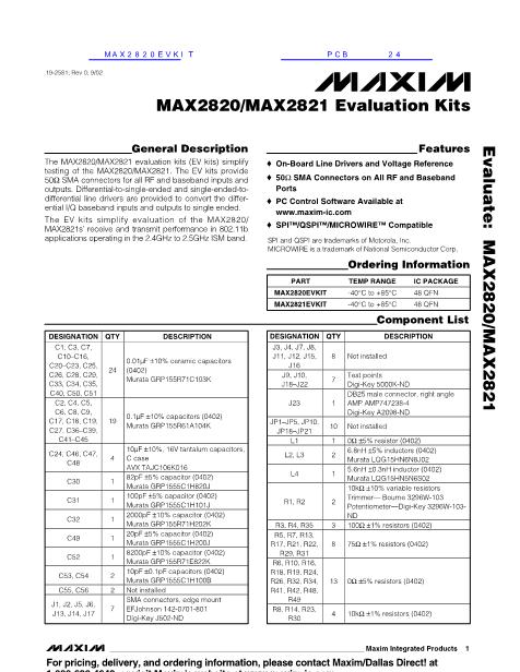 MAX2820EVKIT数据手册封面