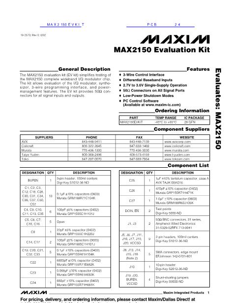 MAX2150EVKIT數(shù)據(jù)手冊(cè)封面