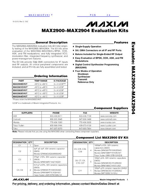 MAX2900EVKIT數(shù)據(jù)手冊封面