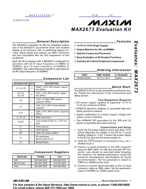 MAX2673EVKIT數(shù)據(jù)手冊(cè)封面