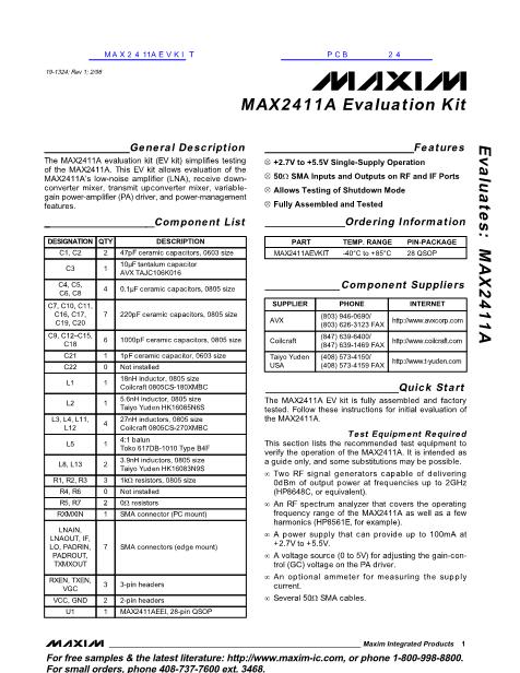 MAX2411AEVKIT數(shù)據(jù)手冊封面
