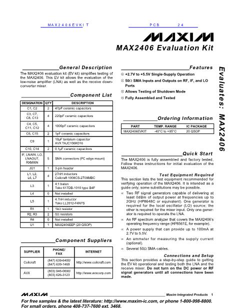 MAX2406EVKIT數(shù)據(jù)手冊封面