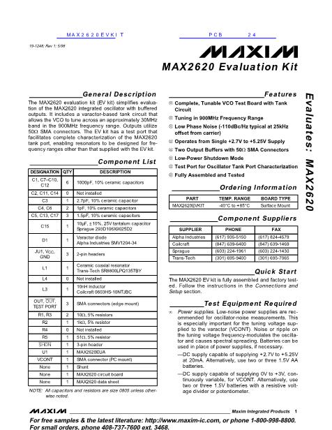 MAX2620EVKIT数据手册封面