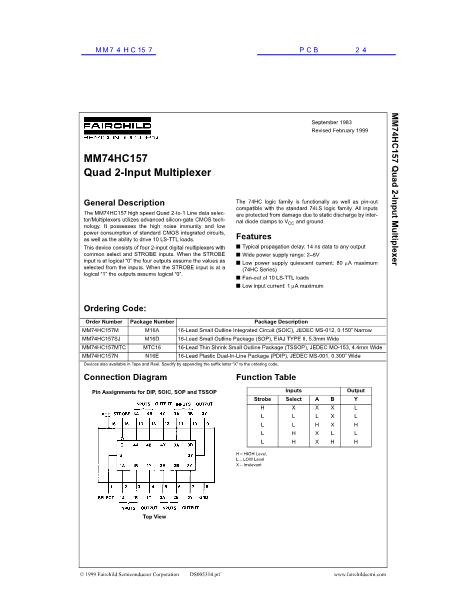 MM74HC157數(shù)據(jù)手冊封面
