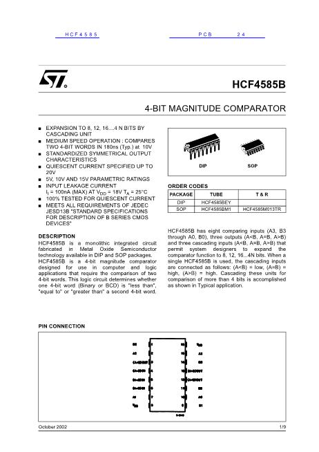 HCF4585數(shù)據(jù)手冊封面