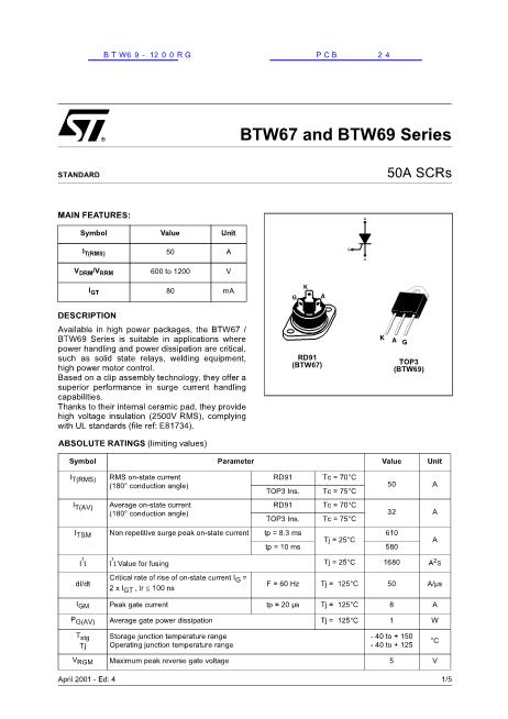 BTW69-1200RG数据手册封面