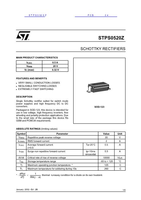 STPS0520Z数据手册封面