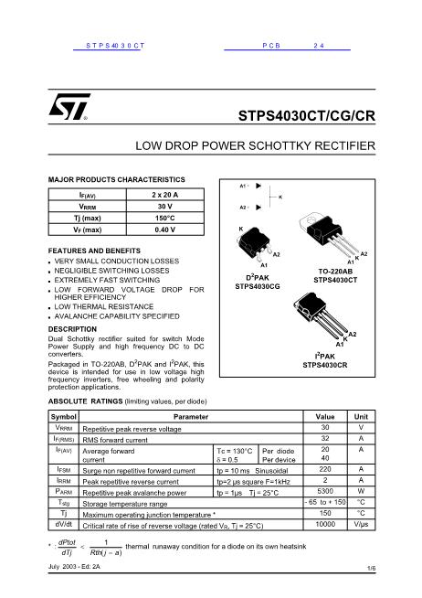 STPS4030C数据手册封面