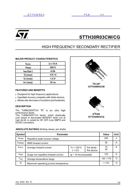 STTH30R03数据手册封面