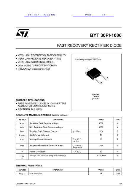 BYT30PI-1000RG數(shù)據(jù)手冊封面