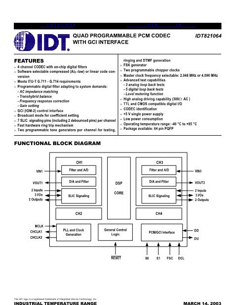IDT821064數(shù)據(jù)手冊封面