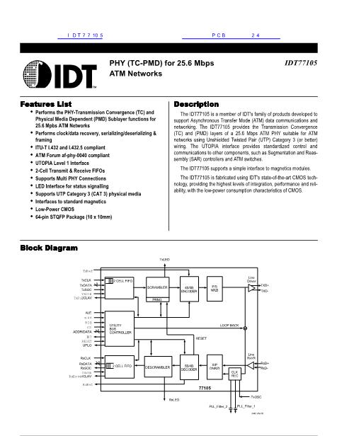 IDT77105数据手册封面