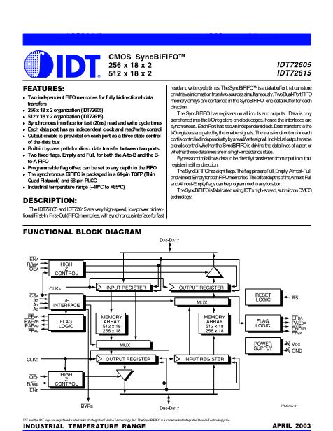 IDT72605数据手册封面