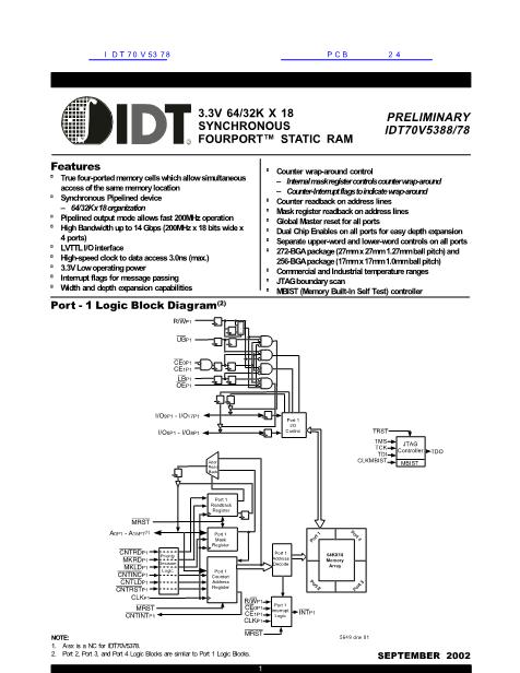 IDT70V5378数据手册封面