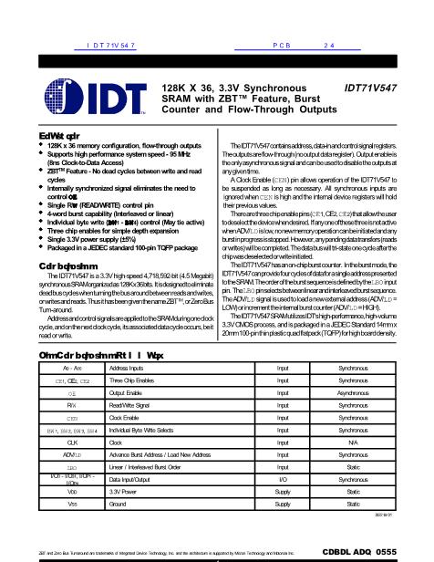 IDT71V547数据手册封面