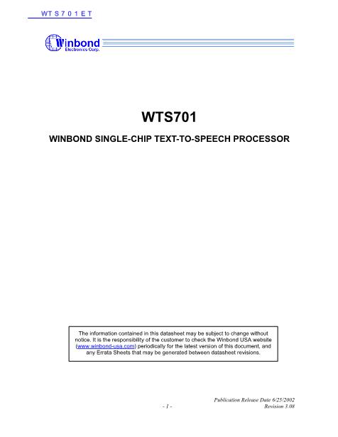 WTS701ET數(shù)據(jù)手冊封面