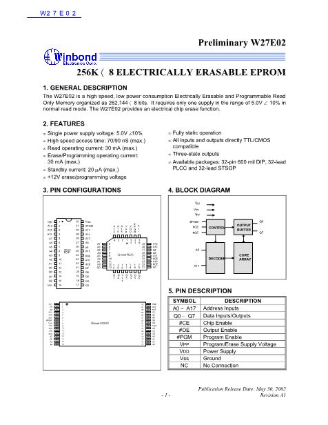 W27E02數(shù)據(jù)手冊封面