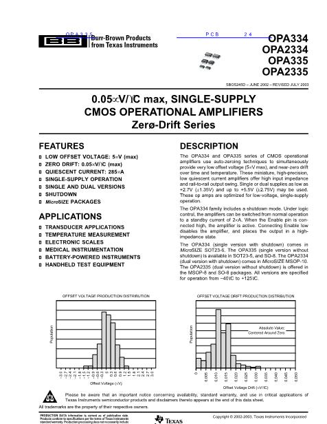 OPA334数据手册封面