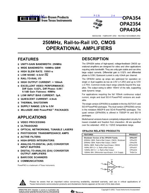 OPA354数据手册封面