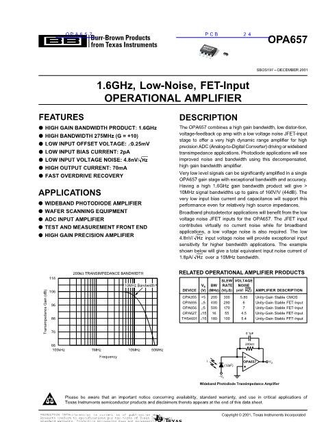 OPA657數(shù)據(jù)手冊封面