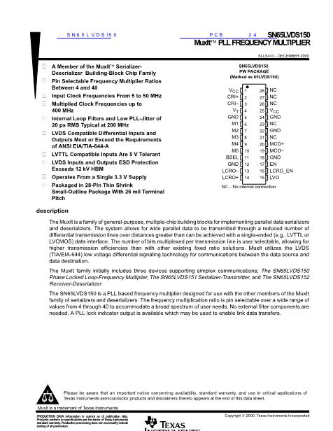 SN65LVDS150數(shù)據(jù)手冊封面