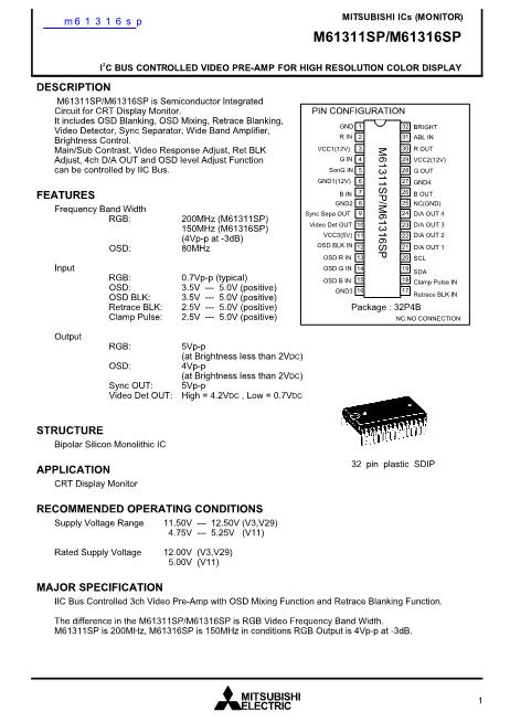 m61316sp數(shù)據(jù)手冊封面