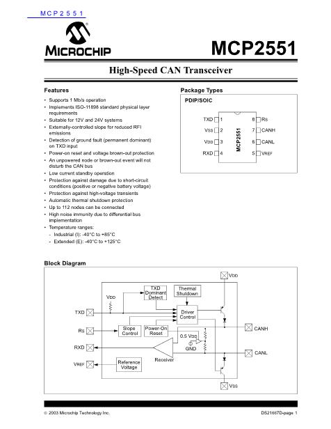 MCP2551数据手册封面