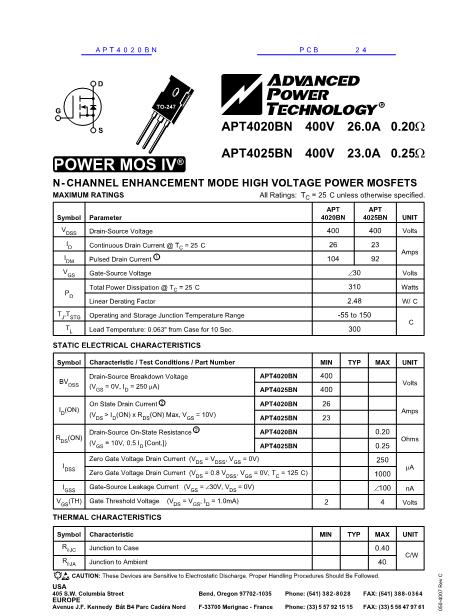 APT4020BN数据手册封面